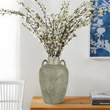 11.2" Electroplated Terracotta Rustic Ceramic Vase  with 2 Silver Ears