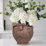 Rustic Ceramic Vase with Handles for Home Décor - Red