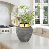 9.4" Boho Ceramic Flower Vase with Gold Rim for Home Decor - Grey