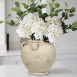 Rustic Ceramic Vase with Handles for Home Décor - Beige