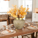 9.4" Boho Ceramic Flower Vase with Gold Rim for Home Decor - Beige