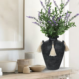 9.4" Black Ceramic Rustic Flower Vase with Tassel for Home Decor