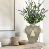 9.4" Brown Ceramic Rustic Flower Vase with Tassel for Home Decor