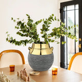 9" Boho Ceramic Flower Vase with Gold Rim for Home Decor