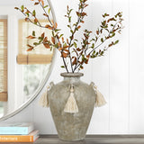9.4" Brown Ceramic Rustic Flower Vase with Tassel for Home Decor