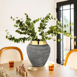 9.4" Boho Ceramic Flower Vase with Gold Rim for Home Decor - Grey