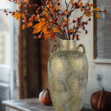 13.7" Electroplated Terracotta Rustic Ceramic Vase  with 2 Ears