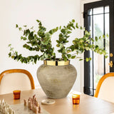 9.4" Boho Ceramic Flower Vase with Gold Rim for Home Decor - Beige