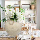 Rustic Ceramic Vase with Handles for Home Décor - Beige