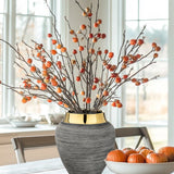 9.4" Boho Ceramic Flower Vase with Gold Rim for Home Decor - Grey