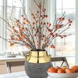 9" Boho Ceramic Flower Vase with Gold Rim for Home Decor