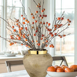 9.4" Boho Ceramic Flower Vase with Gold Rim for Home Decor - Beige