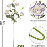 Purple-White Artificial Flowers Silk Fake Flower 3Pcs Eustoma Lisianthus Flowers with Long Stem Faux Flowers