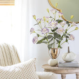 Purple-White Artificial Flowers Silk Fake Flower 3Pcs Eustoma Lisianthus Flowers with Long Stem Faux Flowers