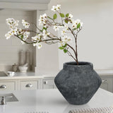 Rustic Ceramic Wide-Belly Flower Vases for Home Decor - Black
