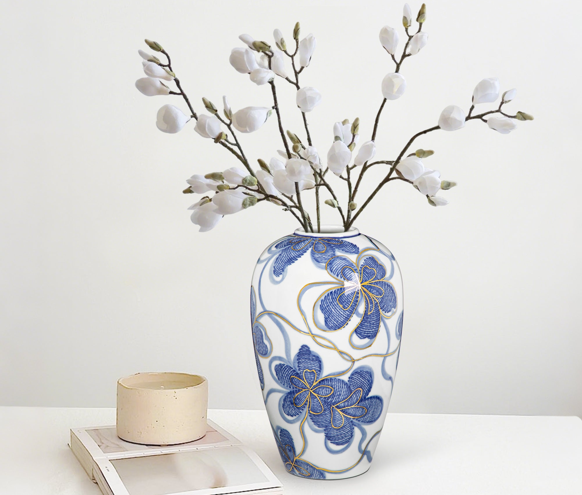 Blue and White Ceramic Vase with flowers