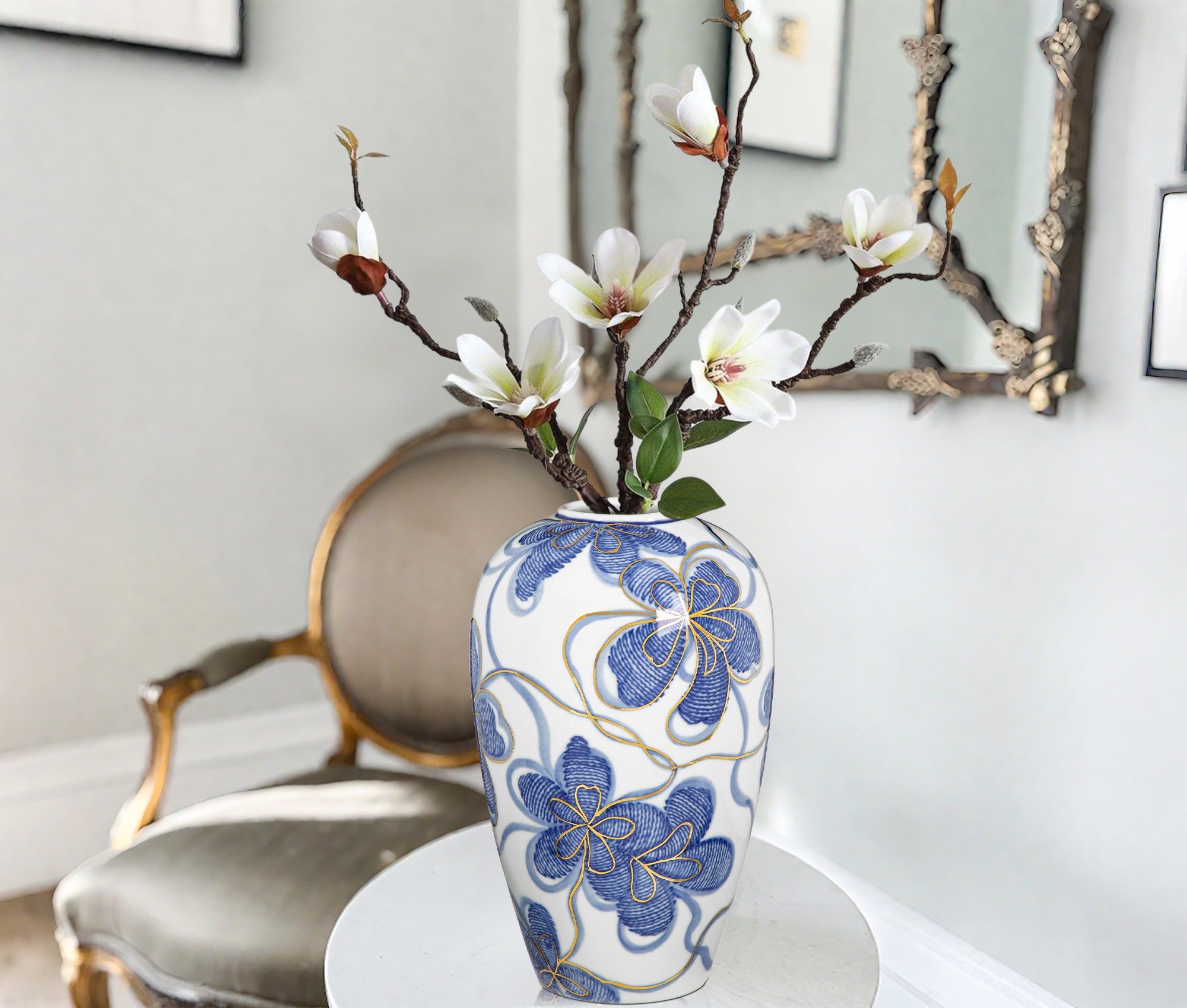 Blue and White Ceramic Vase on the table