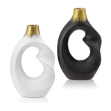 Black and Gold Donut Ceramic Vase Set of 2