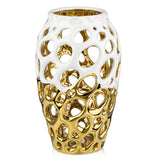 Coral Openwork Ceramic White & Gold Flower Vase - 9"
