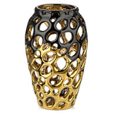 Coral Openwork Ceramic Black & Gold Flower Vase - 9"