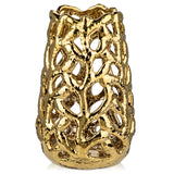 Coral Openwork Ceramic Gold Flower Vase - 9"