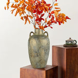 13.7" Electroplated Terracotta Rustic Ceramic Vase  with 2 Ears