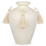 9.4" White Ceramic Rustic Flower Vase with Tassel for Home Decor