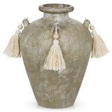 9.4" Brown Ceramic Rustic Flower Vase with Tassel for Home Decor