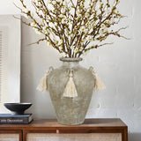 9.4" Brown Ceramic Rustic Flower Vase with Tassel for Home Decor