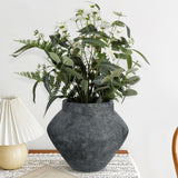 Rustic Ceramic Wide-Belly Flower Vases for Home Decor - Black