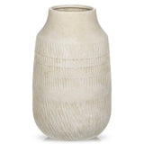 11" Rustic Farmhouse Ceramic Vase with Linear Stripe - White