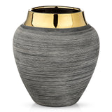 9.4" Boho Ceramic Flower Vase with Gold Rim for Home Decor - Grey