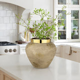 9.4" Boho Ceramic Flower Vase with Gold Rim for Home Decor - Beige