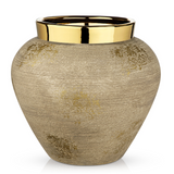 9.4" Boho Ceramic Flower Vase with Gold Rim for Home Decor - Beige