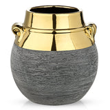 9" Boho Ceramic Flower Vase with Gold Rim for Home Decor