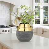 9" Boho Ceramic Flower Vase with Gold Rim for Home Decor