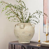 Rustic Ceramic Vase with Handles for Home Décor - Beige