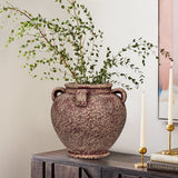 Rustic Ceramic Vase with Handles for Home Décor - Red