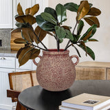 Rustic Wide Belly Ceramic Vase with 2 Handles - Red