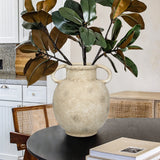 9.4" Rustic Ceramic Vase with 2 Handles - Beige