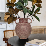 9.4" Rustic Ceramic Vase with 2 Handles - Red