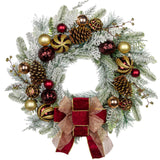 Artificial Norfolk Pine Christmas Wreath with Gold& Red Bows & Ball -24"