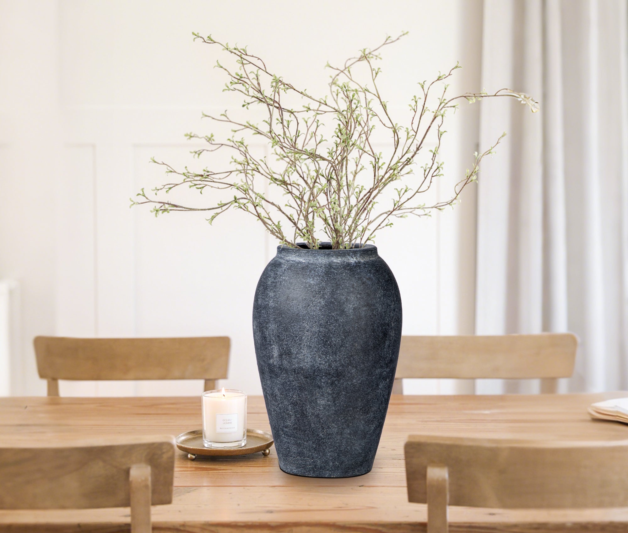 Dark Ceramic Vase in wood table