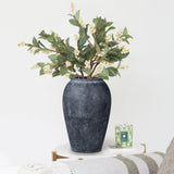 Dark Ceramic Vase with Artificial Blossoms