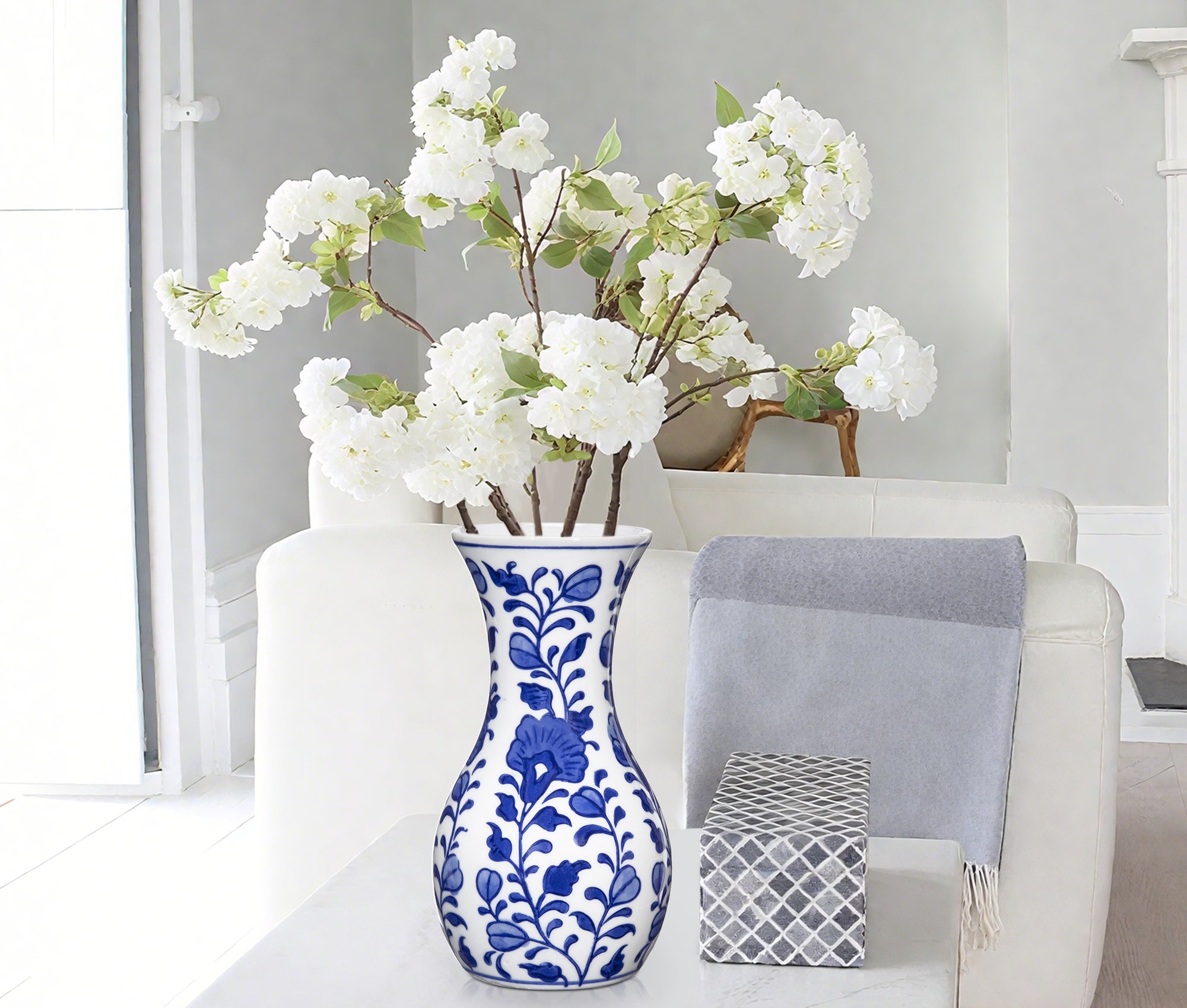 Small Blue and White Vase with flowers