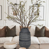 11" Rustic Farmhouse Ceramic Vase with Linear Stripe - Dark