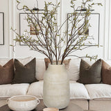 11" Rustic Farmhouse Ceramic Vase with Linear Stripe - White