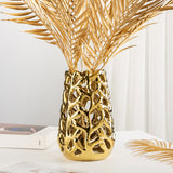 Coral Openwork Ceramic Gold Flower Vase - 9"