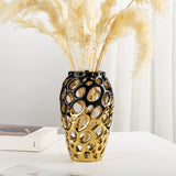 Coral Openwork Ceramic Black & Gold Flower Vase - 9"