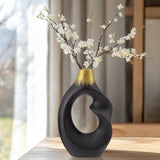 Black and Gold Donut Ceramic Vase Set of 2